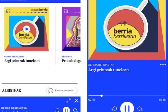 Aplikazioa eguneratu du Berriak, audioari berebiziko garrantzia emanez