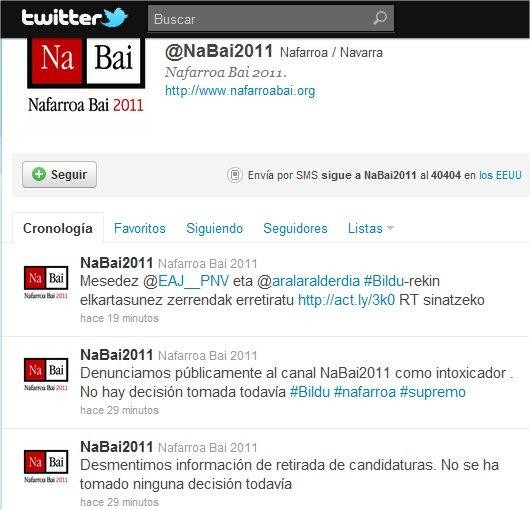 Nafarroa Bai eta Bildu, nahasmena Twitterren