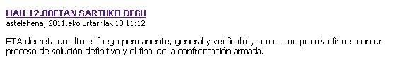 ETAren su-eten komunikatua, agian gaur eguerdian