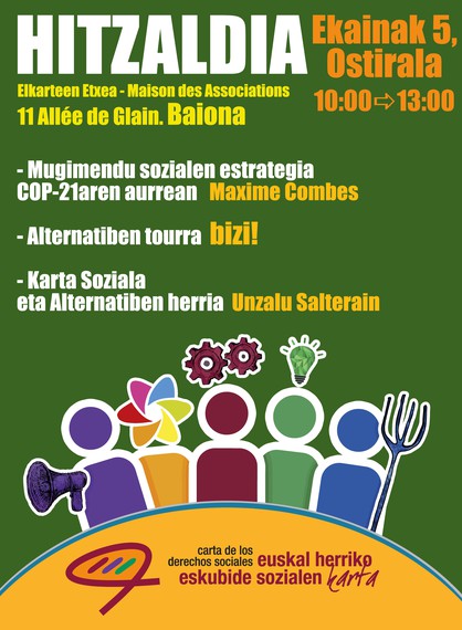 Eskubide sozialen Kartaren aurkezpena Bauibab, eta "Alternatiben Herrixka" Donostian
