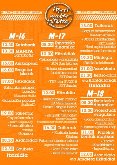 Bilboko Herri Unibertsitatea martxoak 16, 17 eta 18