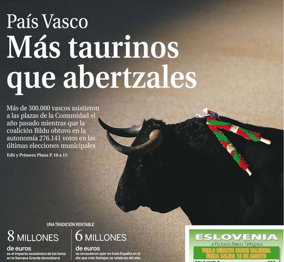 ABC, La Razon eta El Mundo nor baino nor zezenak eta Bildu portada berean nola lotu