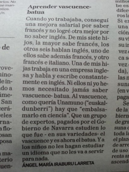 Euskara hil dadila behingoz. Diario de Navarrak erregimenaren hesteen aldarrikapenari bide eman dio