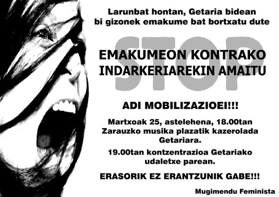 Neska baten bortxaketa salatzeko mobilizazioak egingo dira gaur Zarautz eta Getarian