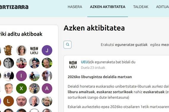 Artizarra  berritu du UEUk, aditu euskaldunen sare soziala