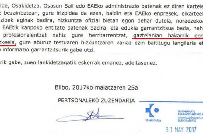 Osakidetzan gaztelaniaz bakarrik Osakidetzan gaztelaniaz bakarrik