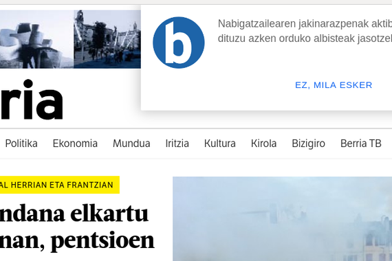 Berria egunkaria nabigatzailearen bidezko jakinarazpenak bidaltzen hasi da