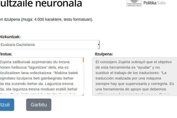 Jaurlaritzaren itzultzaile automatiko neuronala, tresna txukun bat
