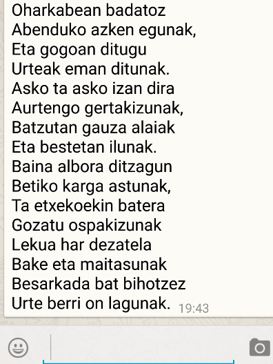 Poema birala WhatsApp-en, gertakari historikoa euskal letretan