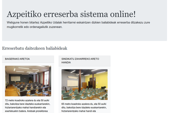 Erreserba sistema online, Azpeitiko udalarentzat