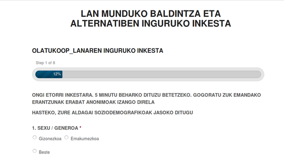 Lan munduko baldintza eta alternatiben inguruko jarrerak ezagutzeko inkesta
