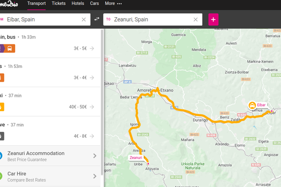 Rome2Rio, garraio publikoko bidaiak bilatzeko tresna on bat